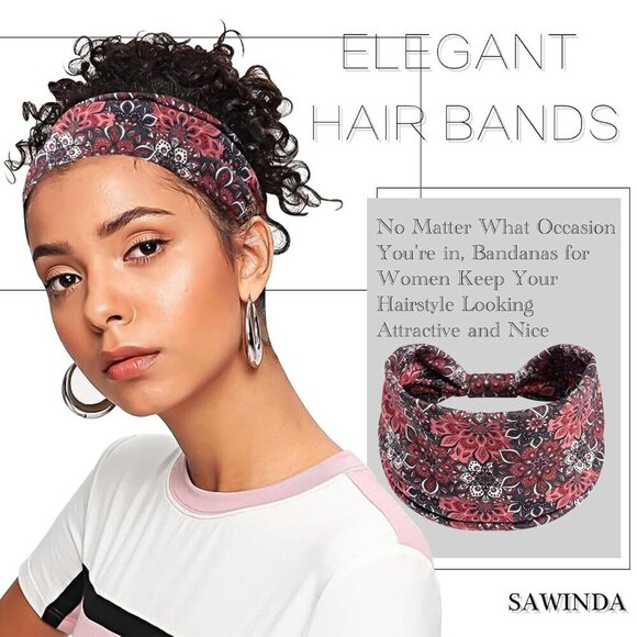 6 Pack Boho Flower Print Wide Knotted Headbands for Women Yoga Workout main image 5